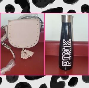 New Victoria's Secret Pink Gold Studded Crossbody Bag And Water Bottle